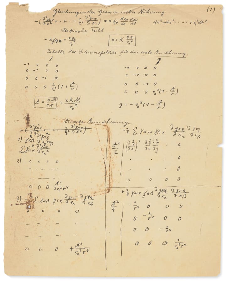 Einstein notes with sketches of relativity theory sold in Paris